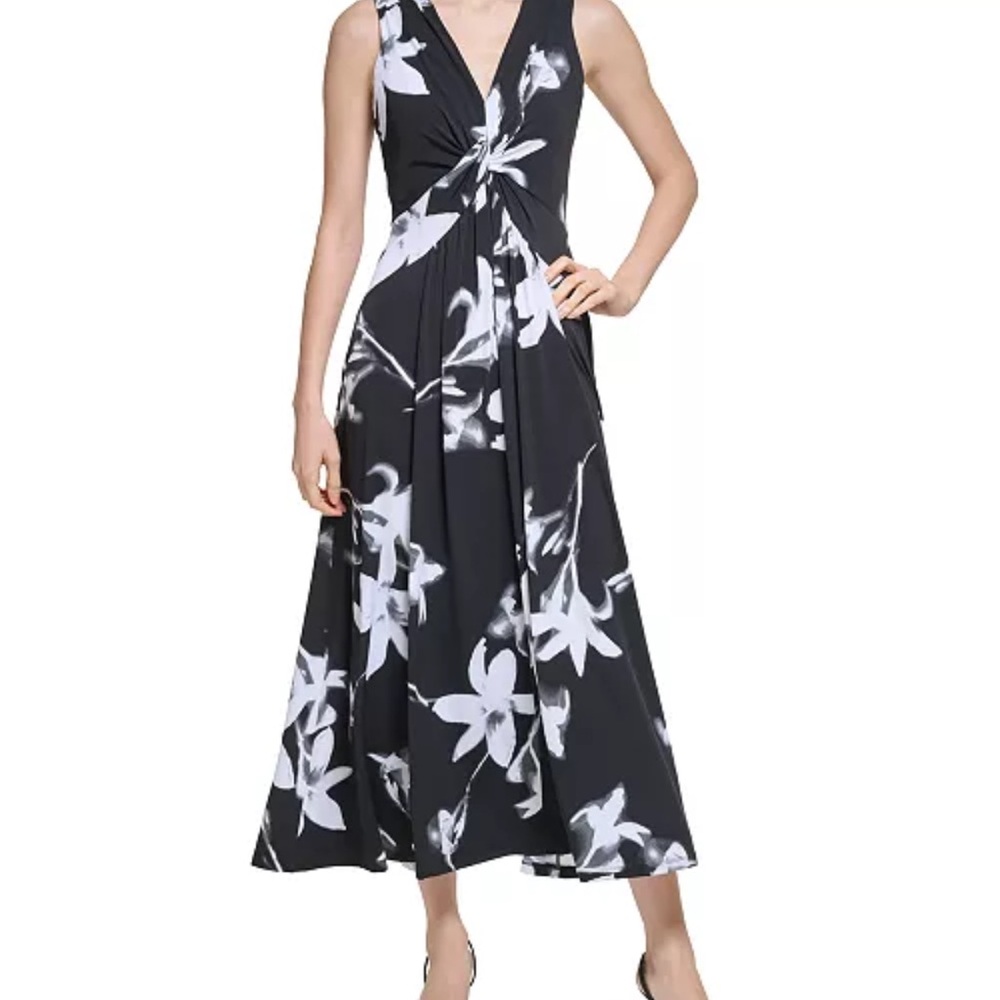 Calvin Klein Black and White Sleeveless Maxi Dress